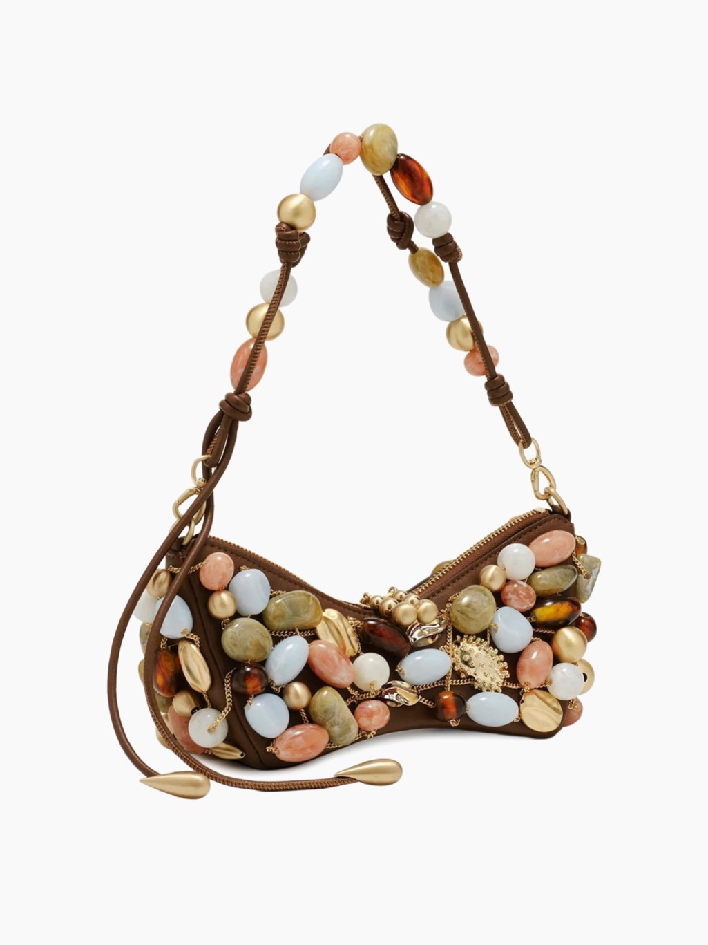 Cult Gaia Brown Shoulder Bag With Multicolor Bead Embellishments